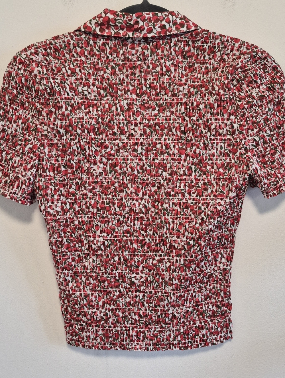 J. Crew Liberty Fabric Smocked Button-up Top Red Floral Sz XS Cottagecore Preppy - Picture 8 of 12